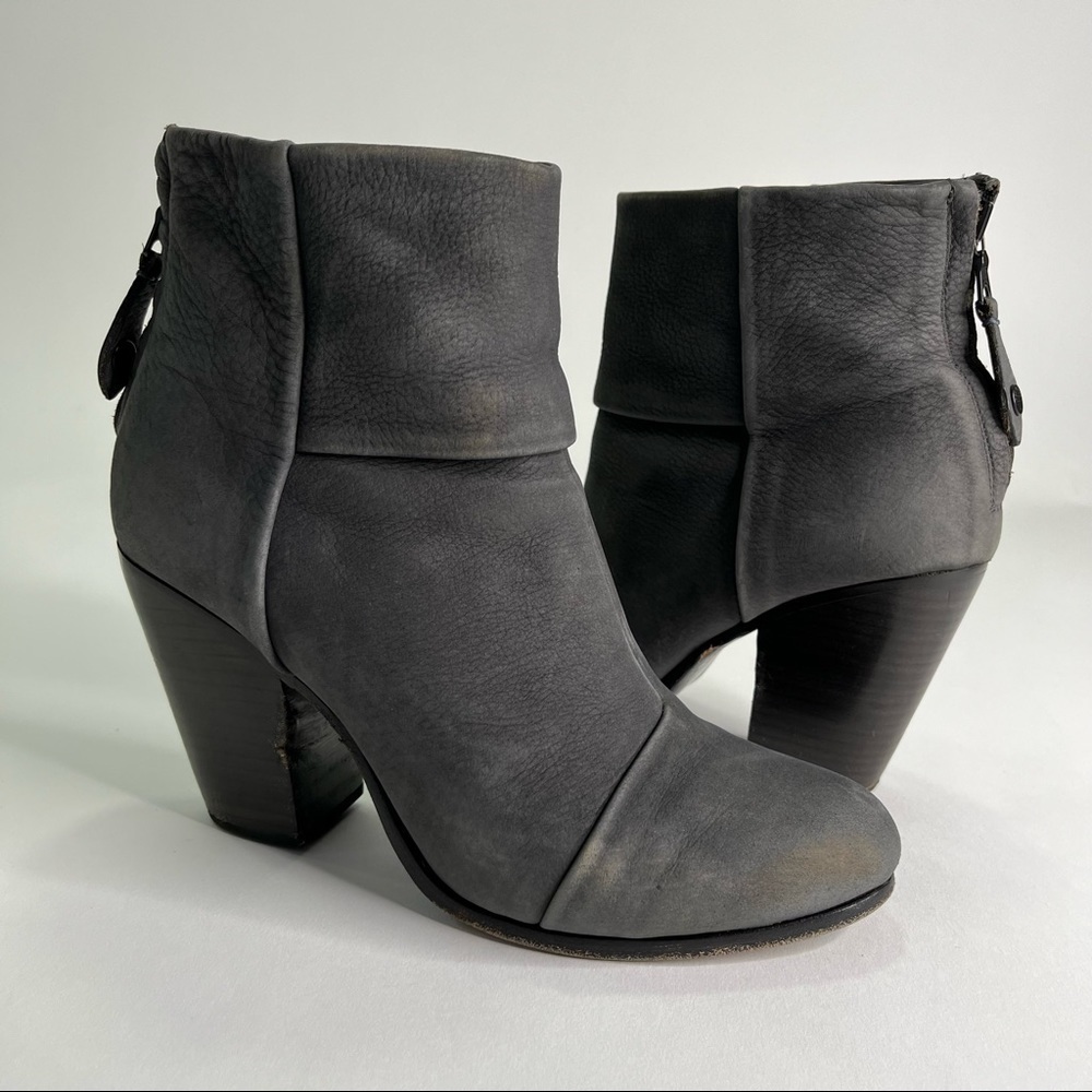 RAG & BONE Classic Newbury Distressed Grey Suede Leather Stacked Heel Ankle Boot